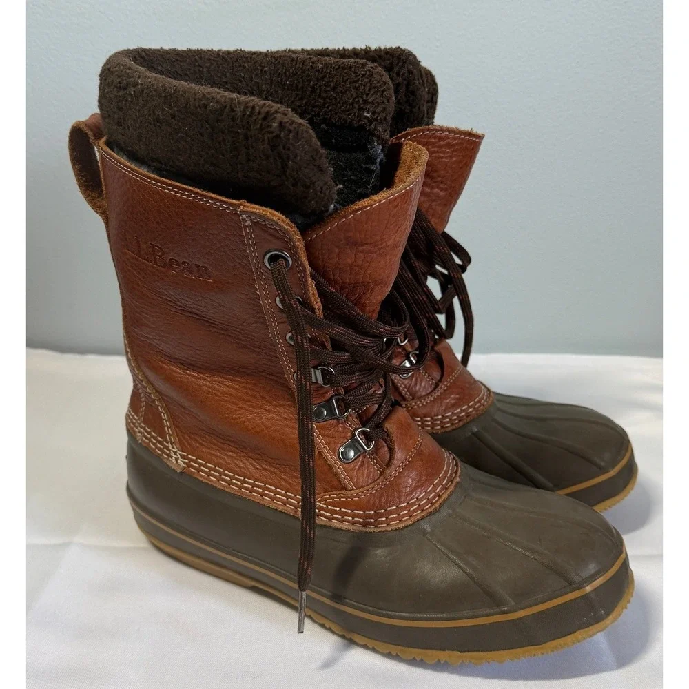 L.L. Bean Brown Leather and Olive Rubber Duck Boots